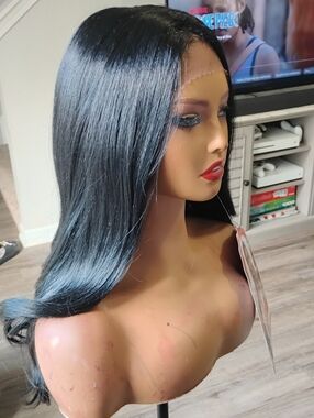 Black Long Straight Synthetic Wig with Natural Hairline